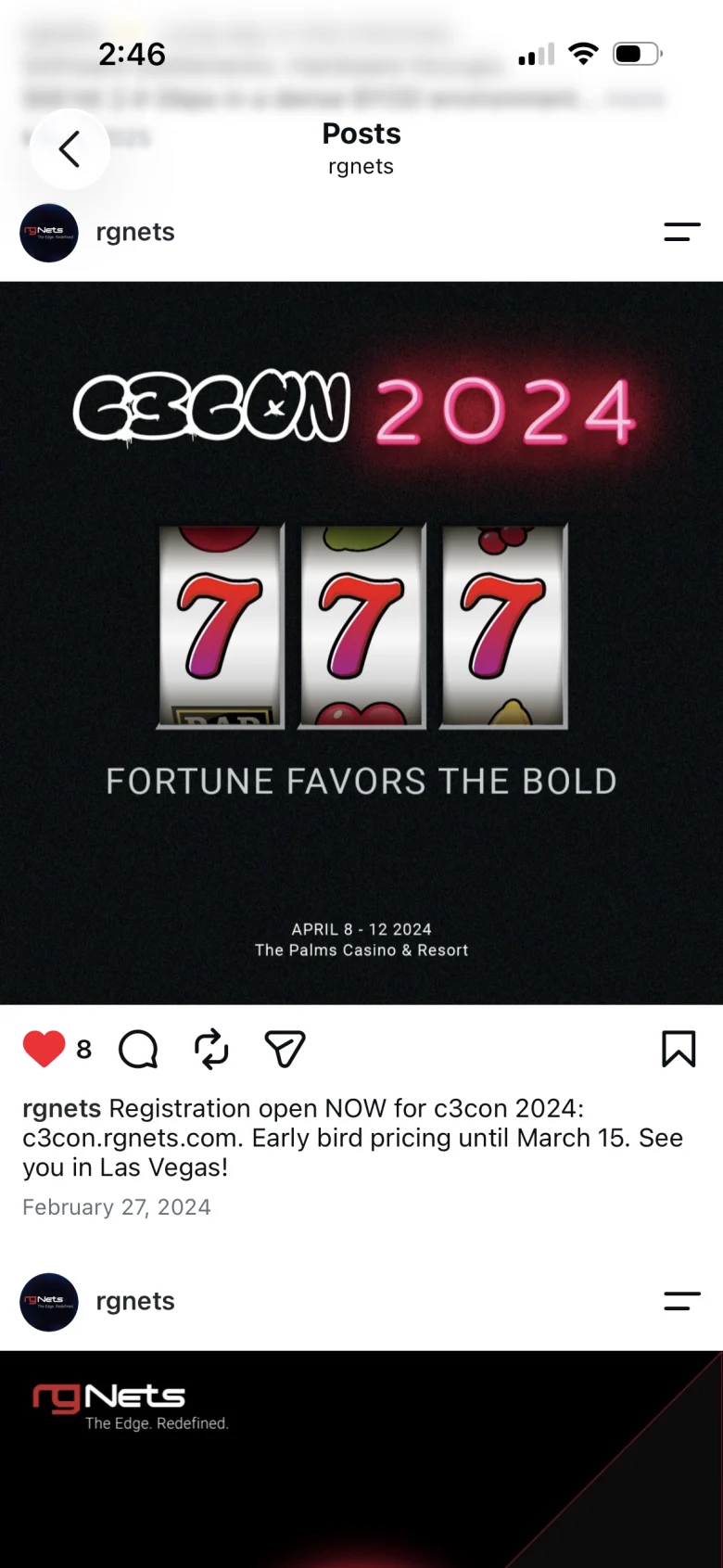 Instagram post: C3CON 2024, three sevens — Fortune Favors the Bold