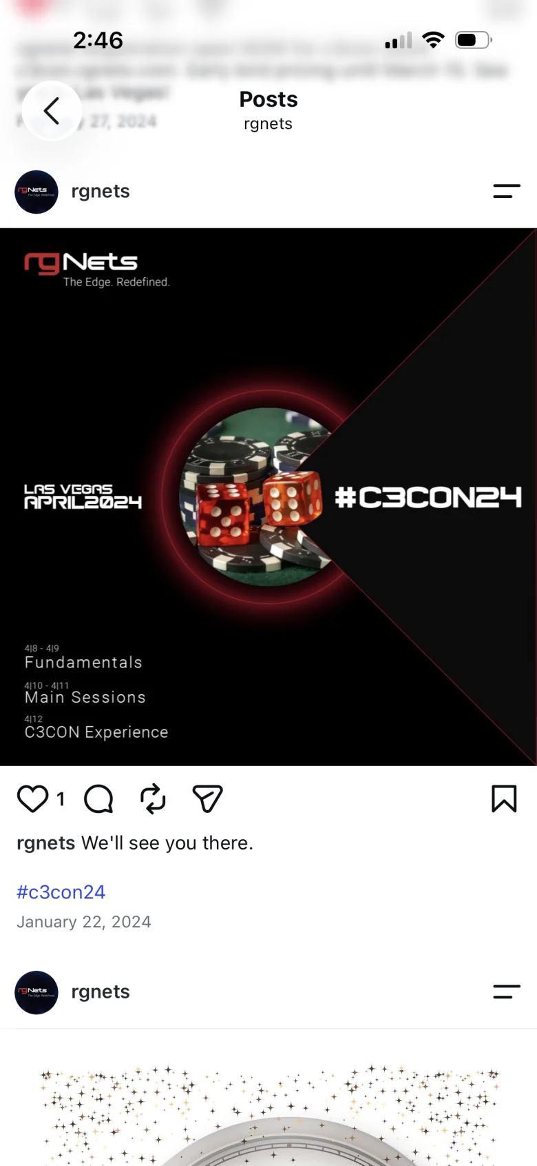 Instagram post: #C3CON24 with dice and chips — Fundamentals, Main Sessions, C3CON Experience